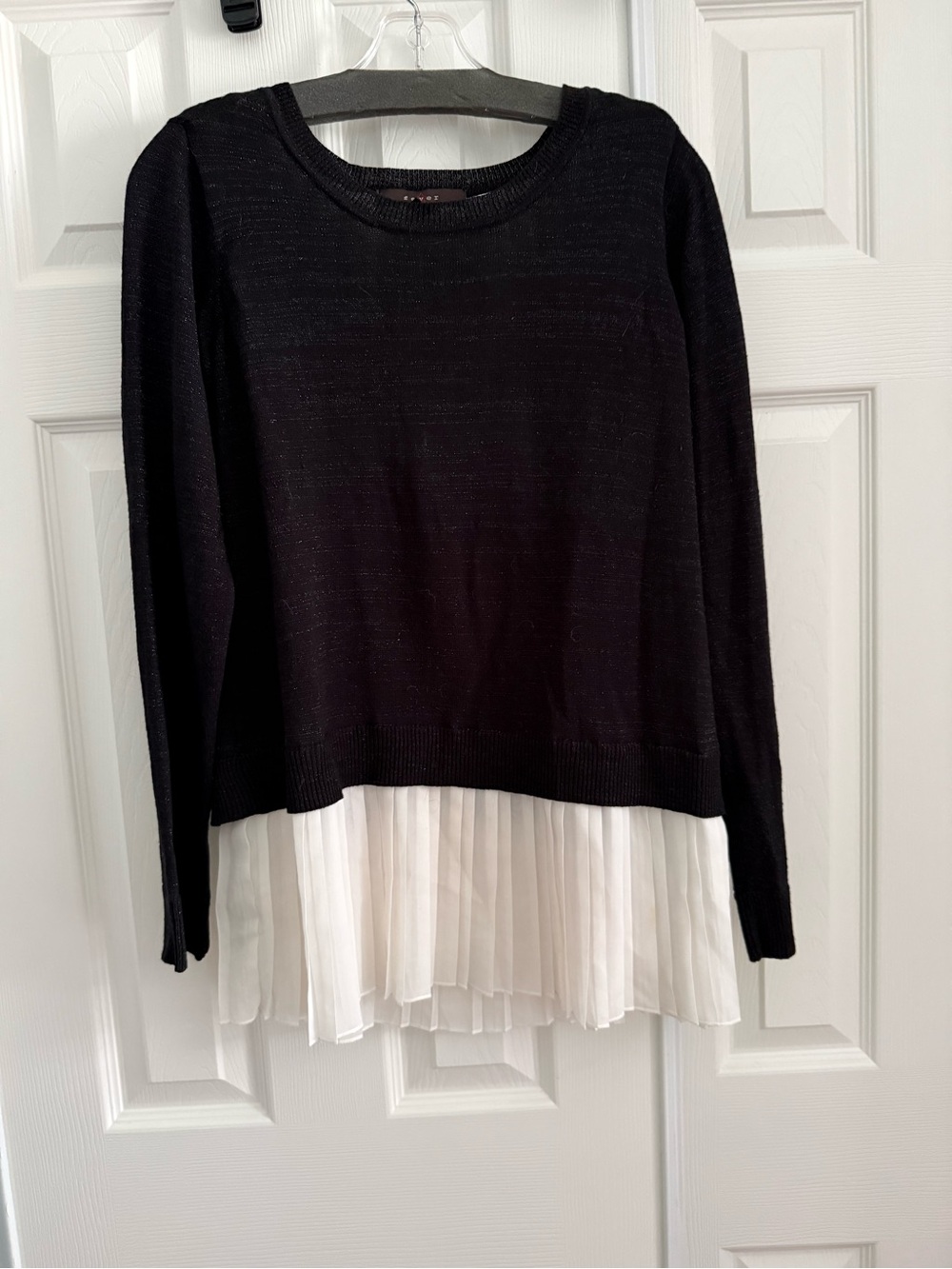 Fever Black Sweater with White Pleated Hem